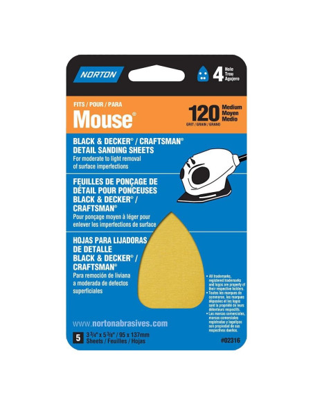 Hoja de Lijado Norton para Lijadora Mouse 17.78x7.62cm P120