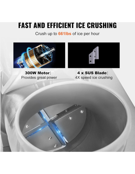 Máquina de Nieve VEVOR 300W 299kg/h Doble Cuchilla 20Qt