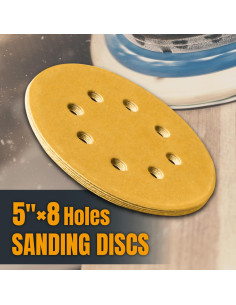 Discos de Lijado POWERTEC 100 Grano 5" 8 Agujeros Gancho 2
