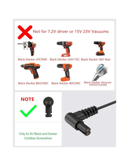 Cargador 9V Black & Decker LI2000 LI3100 Reemplazo 67.8g