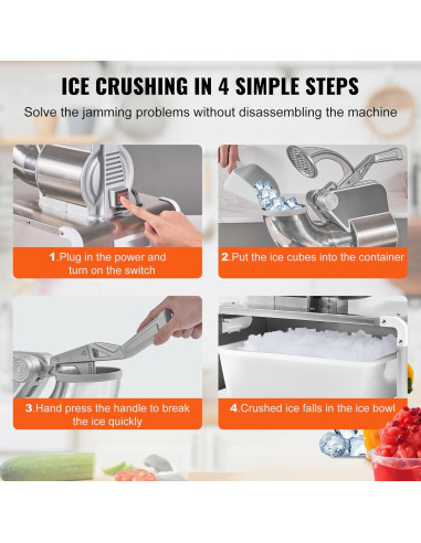 Máquina de Nieve VEVOR 300W 299kg/h Doble Cuchilla 20Qt