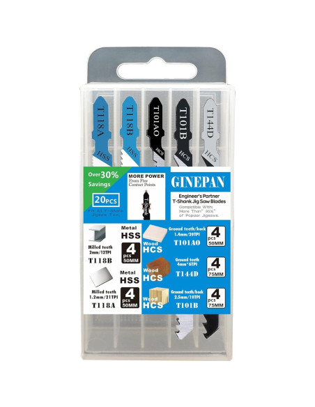 Juego de 20 Hojas de Sierra de Calar GINEPAN T-Shank