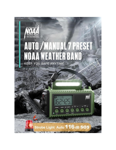 Radio de Emergencia ROCAM 12000mAh AM/FM NOAA Linterna