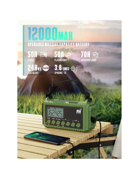 Radio de Emergencia ROCAM 12000mAh AM/FM NOAA Linterna