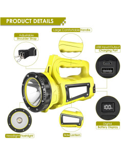 Linterna LED BOBKID 1000LM Recargable IPX4 7 Modos Amarillo 2