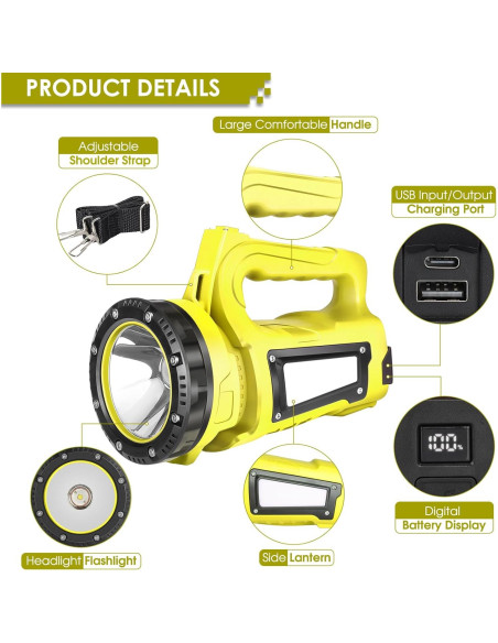 Linterna LED BOBKID 1000LM Recargable IPX4 7 Modos Amarillo Linterna LED BOBKID 1000LM Recargable IPX4 7 Modos Amarillo