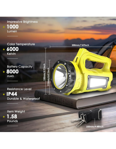 Linterna LED BOBKID 1000LM Recargable IPX4 7 Modos Amarillo