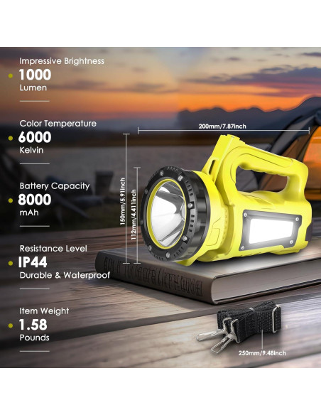 Linterna LED BOBKID 1000LM Recargable IPX4 7 Modos Amarillo Linterna LED BOBKID 1000LM Recargable IPX4 7 Modos Amarillo