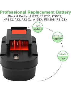 Batería Ni-MH 3600mAh 12V HPB12 Black & Decker Taladro 2