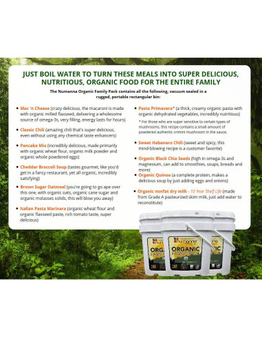 Comida Liofilizada Orgánica NuManna 486 Porciones 25 Años