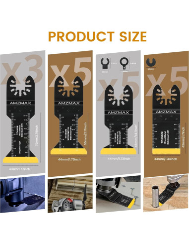 Kit 18 Hojas Sierra Oscilante Titanio AMZMAX - Corte Metal y Madera