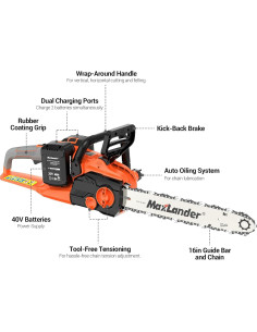 Motosierra Eléctrica Maxlander 40V 16" Batería y Cargador 2
