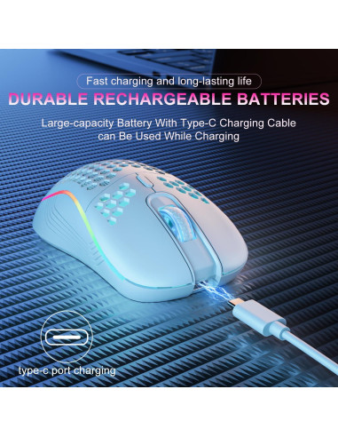 Ratón Inalámbrico AVMTOM RGB 6 Botones Ergonómico Blanco