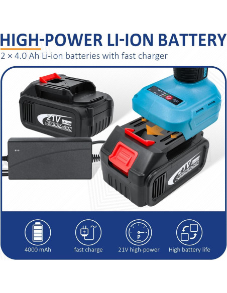 Llave de impacto inalámbrica PENSUN 1/2" 352.78 Nm 3000 RPM