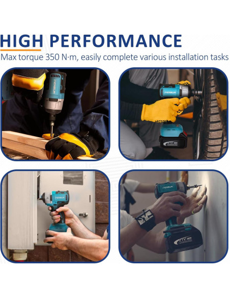 Llave de impacto inalámbrica PENSUN 1/2" 352.78 Nm 3000 RPM