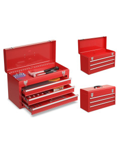 Caja de Herramientas Goplus 20" con 3 Cajones y Cierre Automático