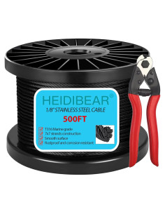 Cable de Acero Inoxidable 500 ft HEIDIBEAR 1/8" Negro