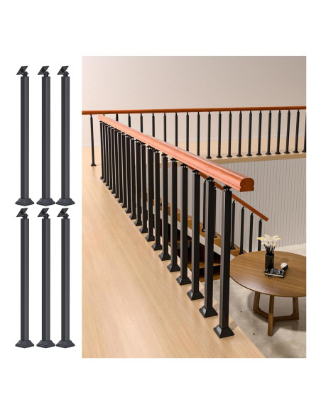 Postes de Barandilla Interior MM MELISEN 90 cm Negro 6 Piezas