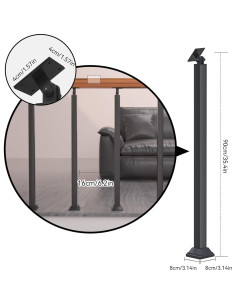 Postes de Barandilla Interior MM MELISEN 90 cm Negro 6 Piezas 2