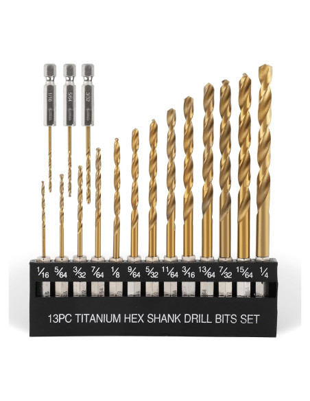 Juego de Brocas de Titanio COMOWARE - 16 Pcs 1,59-6,35 mm