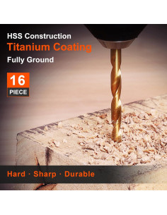Juego de Brocas de Titanio COMOWARE - 16 Pcs 1,59-6,35 mm 2