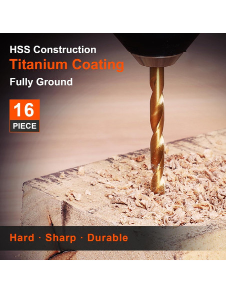 Juego de Brocas de Titanio COMOWARE - 16 Pcs 1,59-6,35 mm