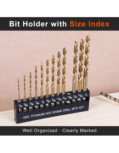 Juego de Brocas de Titanio COMOWARE - 16 Pcs 1,59-6,35 mm