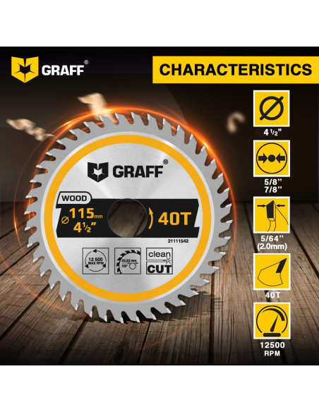 Disco de corte GRAFF 11,43 cm 40 dientes para madera