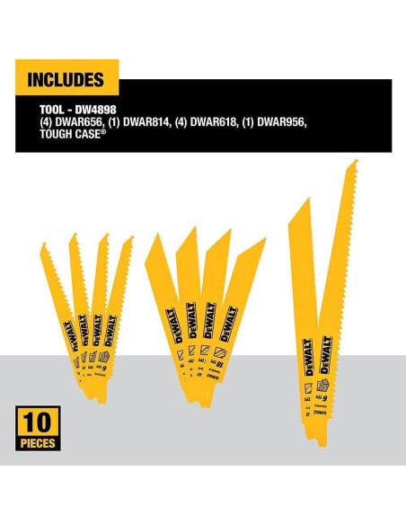 Juego de Hojas de Sierra Recíproca DEWALT 10 Piezas