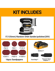 Lijadora Orbital DEKOPRO 20V 5" Inalámbrica con Accesorios 2