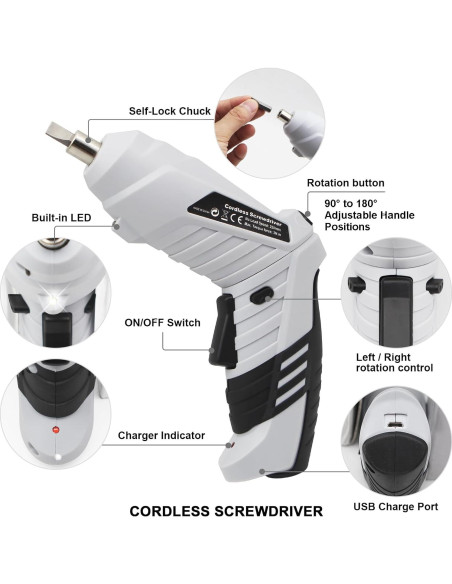 Destornillador Inalámbrico MQFORU 3.6V 47 en 1 con Luz LED