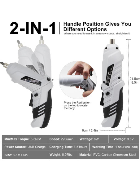 Destornillador Inalámbrico MQFORU 3.6V 47 en 1 con Luz LED