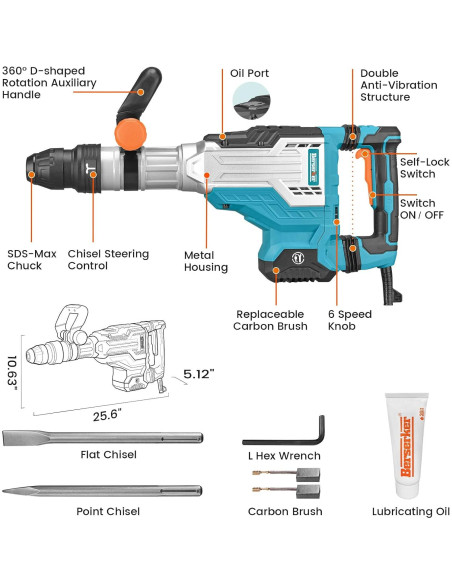 Martillo Demoledor Eléctrico Berserker 1700W SDS-Max 11.34kg