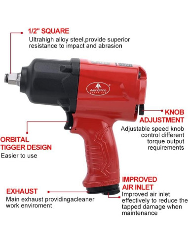 Llave de Impacto Neumática AEROPRO A398 1/2" 1000 Nm