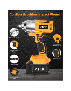Llave de impacto VTEK 1/2" inalámbrica 700N.m 2 baterías 2