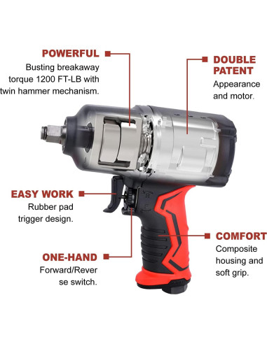 Llave de Impacto Neumática AEROPRO A301 1/2" 1200 Nm 7000 RPM