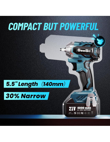 Llave de Impacto Inalámbrica Seesii WH450 450N.m 21V Compacta