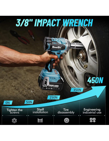 Llave de Impacto Inalámbrica Seesii WH450 450N.m 21V Compacta