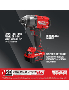 Llave de Impacto Inalámbrica CRAFTSMAN V20 1/2" 948 Nm Torque 2