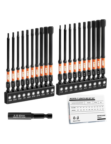 Juego de Brocas Allen 20pcs Nicofie Metrico y SAE 10cm