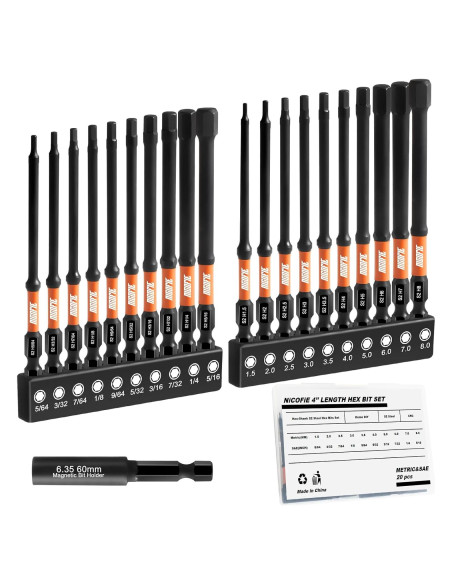 Juego de Brocas Allen 20pcs Nicofie Metrico y SAE 10cm