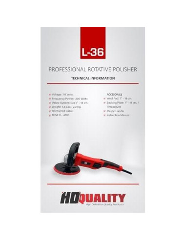 Pulidora Rotativa Profesional HD L-36 1200W 7" Velocidad Variable