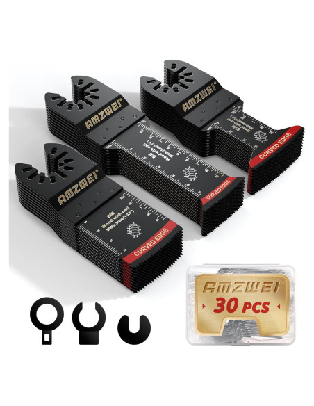 30 Cuchillas Bi-Metal AMZWEI para Multiherramienta 3 Tipos