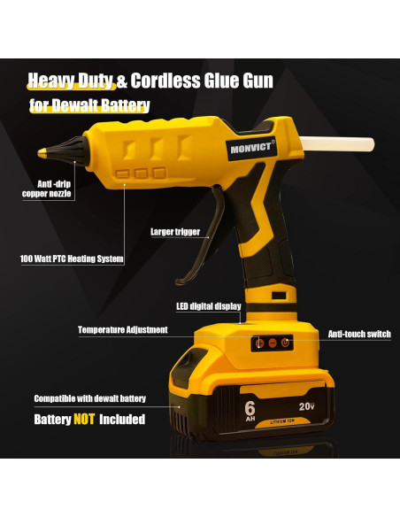 Pistola de Pegamento Inalámbrica MONVICT 100W para Batería DeWalt