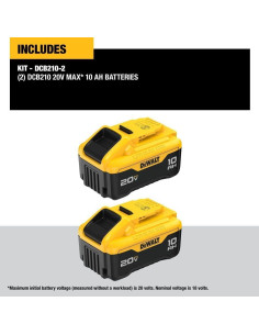 Batería DEWALT 20V MAX 10Ah Litio 2-Pack DCB210-2 2