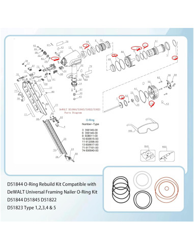 Kit O-Ring DeWALT D51844 para clavadora universal