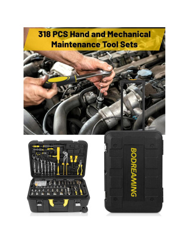 Juego de herramientas 318 piezas Bodreaming con maleta y ruedas