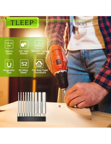 Juego de Brocas Hexagonales Allen TLEEP 10 Piezas 12mm a 1.5mm