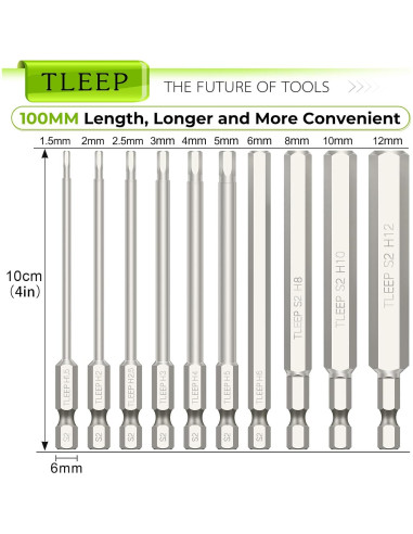 Juego de Brocas Hexagonales Allen TLEEP 10 Piezas 12mm a 1.5mm