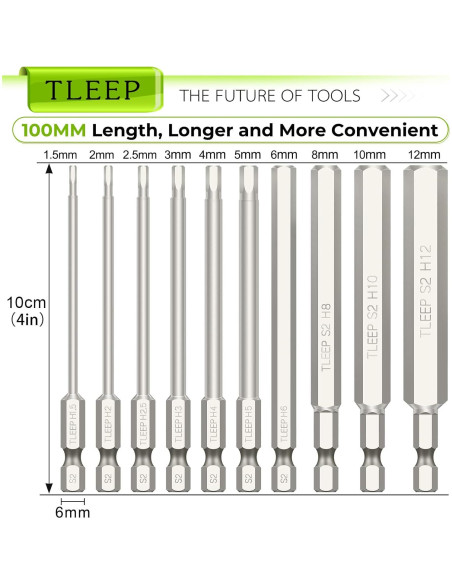 Juego de Brocas Hexagonales Allen TLEEP 10 Piezas 12mm a 1.5mm